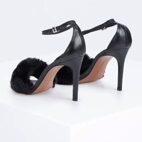 NWOT BCBGMAXAZRIA Denli Fuzzy Ankle Strap Heel - Picture 2 of 12